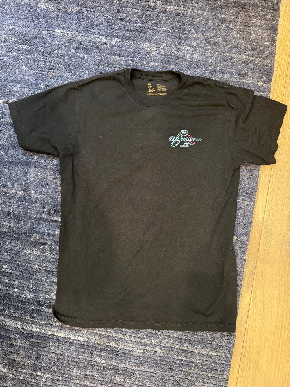 OVO Black Short Sleeve Tee with Teal & Pink Owl Graphic - Men’s Size Medium